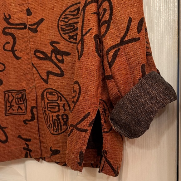 Chico's Women’s Shacket Top Rust and Black Design. 100% Linen! - Picture 11 of 16